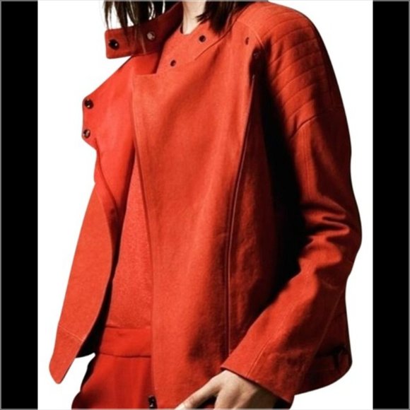 J Brand Red Leather & Suede Motorcycle Jacket